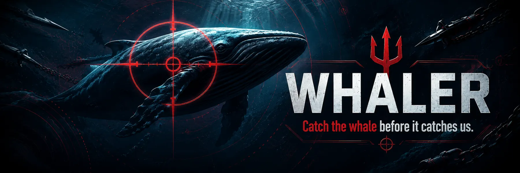 WHALER banner with whale target and dark ocean background